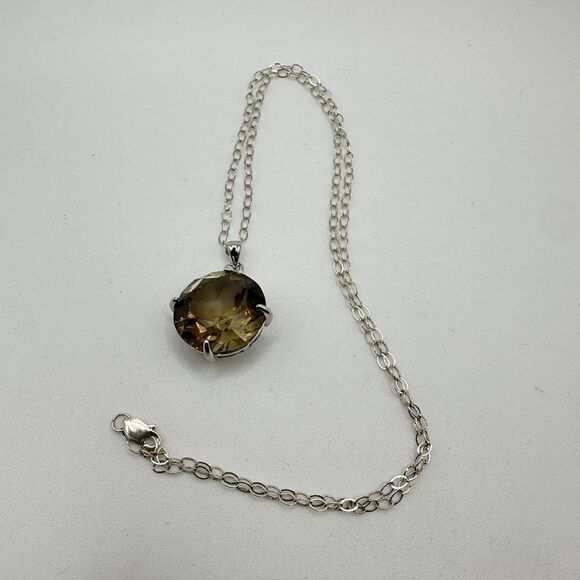 Stunning 18mm Round cut Smokey Quartz pendant and necklace in solid sterling! - Picture 11 of 13